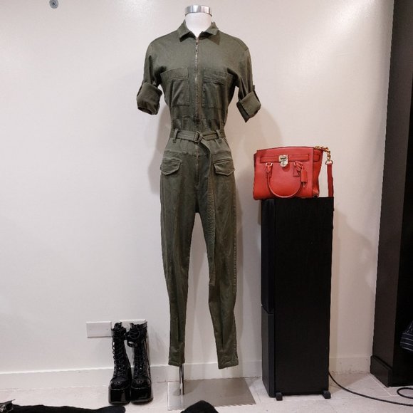💥EDGY CHIC💥TENZ CVLT CONVERTIBLE SLEEVE ZIP-UP UTILITY JUMPSUIT in ARMY GREEN - Picture 7 of 16